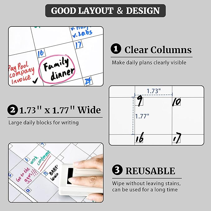 Large Dry Erase Calendar for Wall – Yearly Wall Calendar Dry Erase, 37" x 57.9", 12-Month Undated Blank Calendar Planner, Reusable Laminated Task Organizer, Great for Office, Classroom, Home