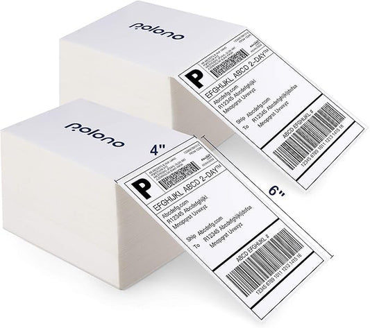 POLONO Genuine 4" x 6" Direct Thermal Shipping Label, Thermal Label (Pack of 1000), Perforated Fanfold Labels Compatible with POLONO PL80E, PL70E, PL60 Label Printer, BPA & BPS Free, Commercial Grade
