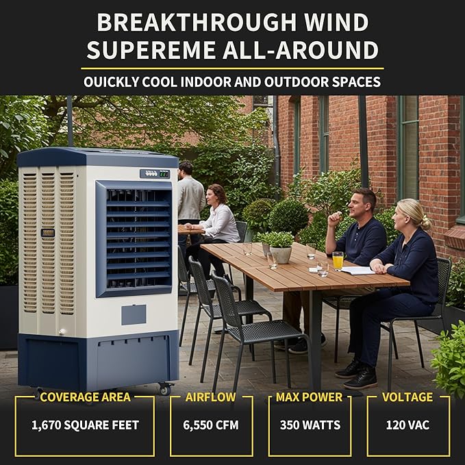 Landeagle 49″ Swamp Cooler Air Conditioner, 6550CFM Portable Evaporative Coolers with 19.5 Gal Tank,120°Oscillation, Outdoor Cooling Fan with Continuous Auto Fill for Patio Garage Industry Commercial