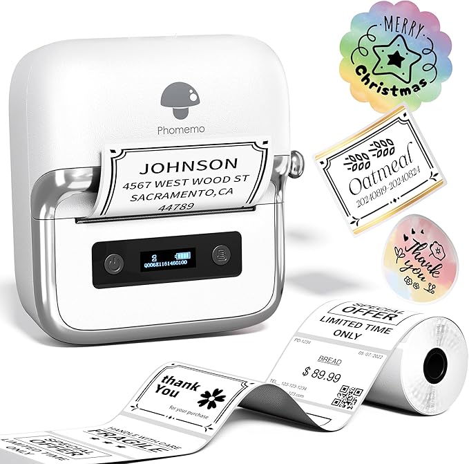 Phomemo M250 Label Maker Machine with Tape, 3 Inch Thermal Label Maker, 2025 Upgrade Portable Barcode Printer for Business, Home, Logo Label, Sticker Printer for Phones & PC, with 1 Roll Label