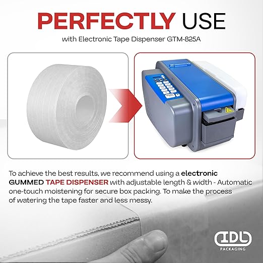 IDL Packaging 2.83" x 450 feet Reinforced Water-Activated Kraft Gummed Tape 30lb Thickness (Pack of 2) - Secure Paper Packing Tape for Secure Carton Sealing - Heavy-Duty for All Conditions, White