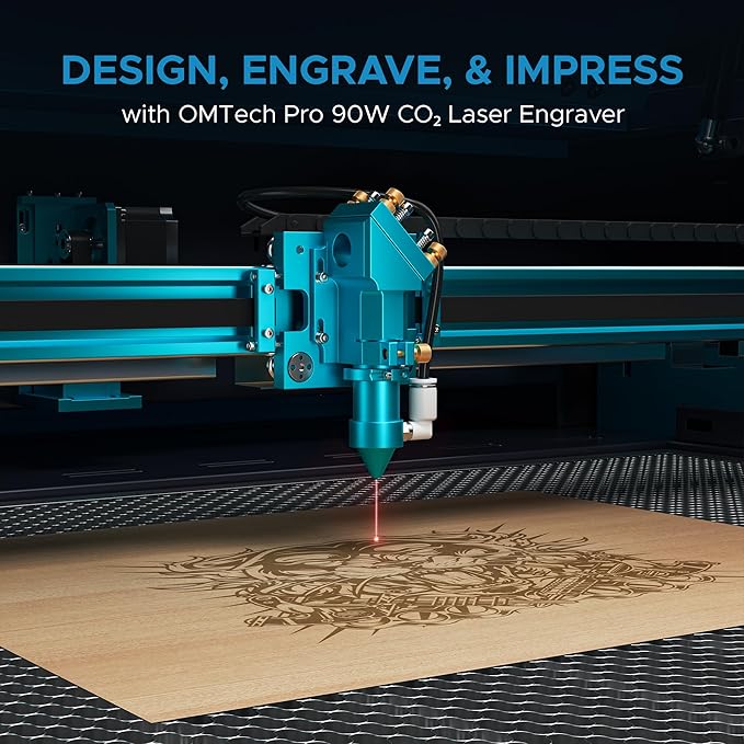 OMTech Pronto 90W CO2 Laser Engraver & Cutter with LightBurn – 35"x24" Workspace, 1000mm/s Speed, Autofocus, Air Assist, 2-Way Pass, for Wood, Acrylic & More