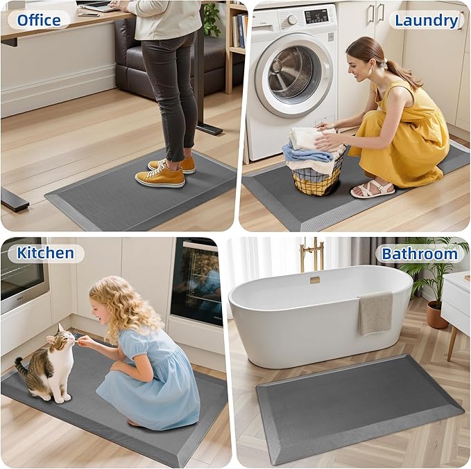 Anti Fatigue Kitchen Mats for Floor, Grey 9/10 Extra Thick Cushioned Standing Desk Mat, Comfort Memory Foam Ergonomic Kitchen Rugs and Mats Non-Slip Waterproof for Office, Kitchen, Sink, 20" x 39"