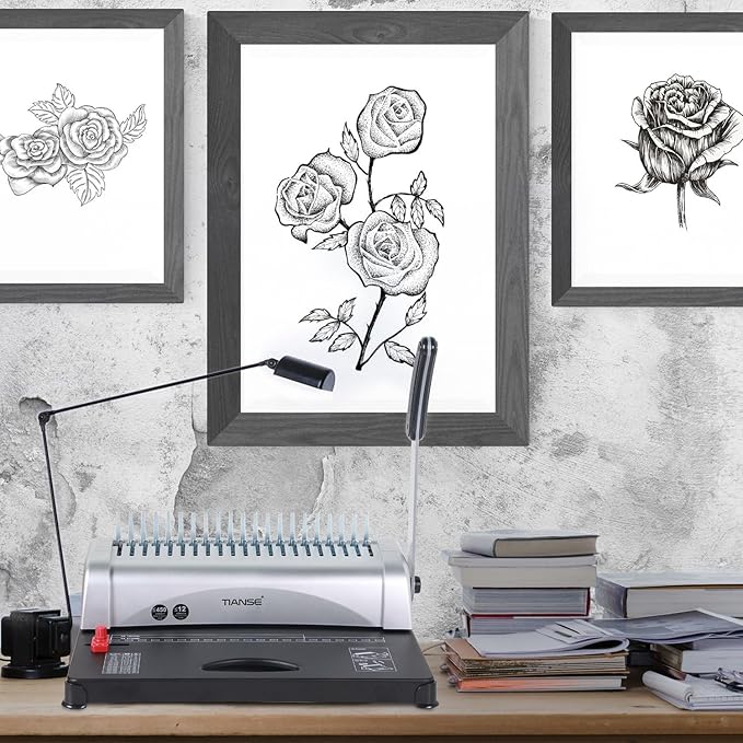 TIANSE Binding Machine, 21-Holes, 450 Sheets, Comb Binding Machines with Starter Kit 100 PCS 3/8'' Comb Binding Spines, Comb Binder Machine Book Maker Perfect for Letter Size, A4, A5 or Smaller Sizes