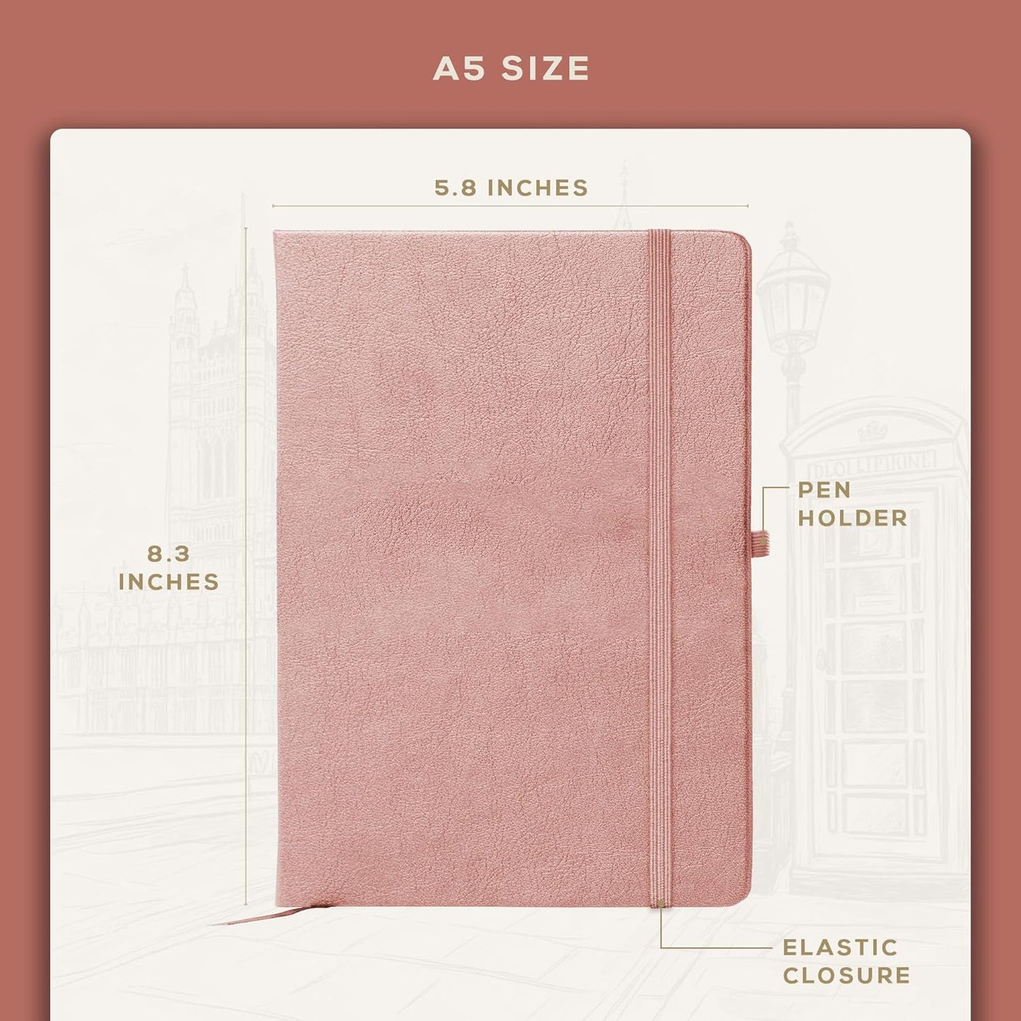 BEECHMORE BOOKS Graph Paper Notebook - Regular, Pink | Premium Square Grid Math & Science Journal | 5.75" x 8.25" Hardcover Vegan Leather | Thick 120gsm Cream Graph Paper | Gift Box for Men & Women