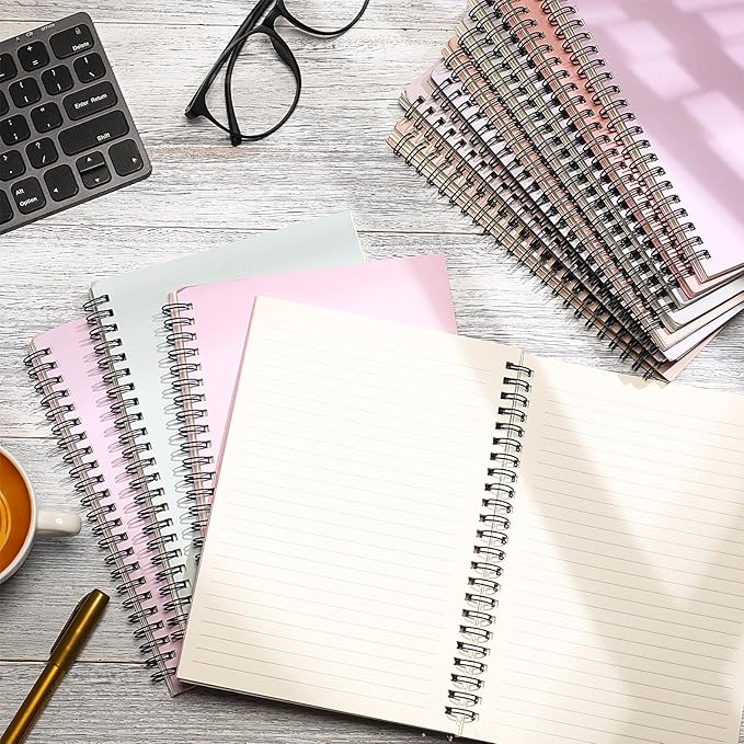 Fuutreo 12 Pcs Spiral Notebook for Work A5 8.3 x 5.7 Inch College Ruled Spiral Journal Notebook Kraft Cover Ruled Paper, 12 Color, 60 Sheets, 120 Pages for Office School(Macaron Color)