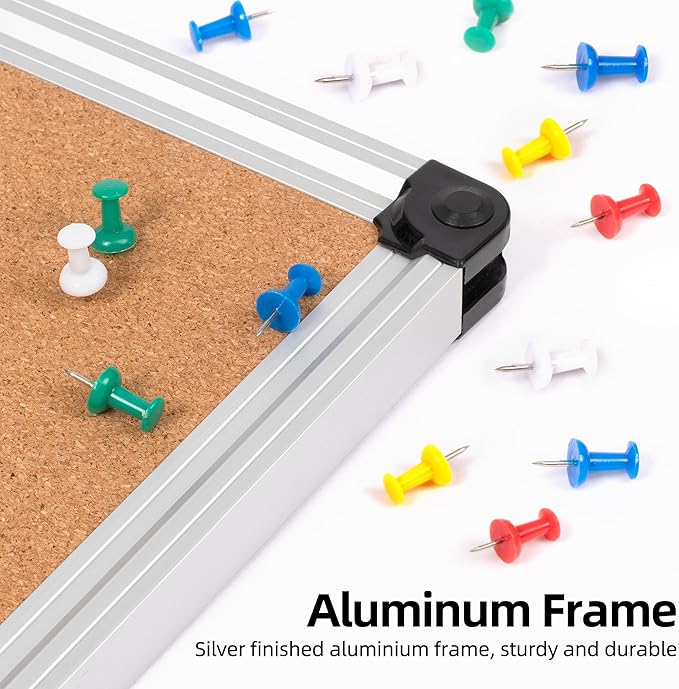 Board2by Extra Large Cork Bulletin Board 60" X 36", Silver Aluminum Framed 5'x3' Corkboard for Wall, Wall Mounted Notice Pin Board with 18 Push Pins for School, Home & Office