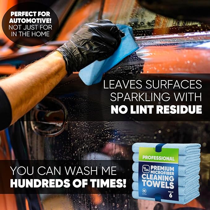 Microfiber Wholesale 16" x 24" Pro Multi Surface Microfiber Towels | 6 Pack (Blue)