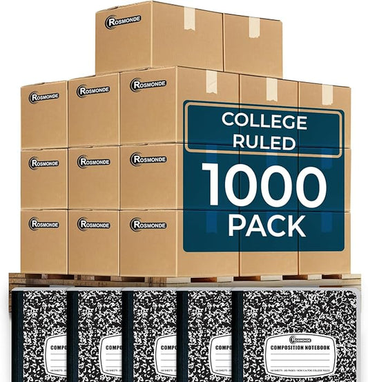1000 Pack (Pallet) Composition Notebooks Bulk, College Ruled, Pallet of Notebooks, 200 Pages (100 Sheets), 9-3/4 x 7-1/2, Bulk Notebooks for School, College & Office, 4-7 Days Transit