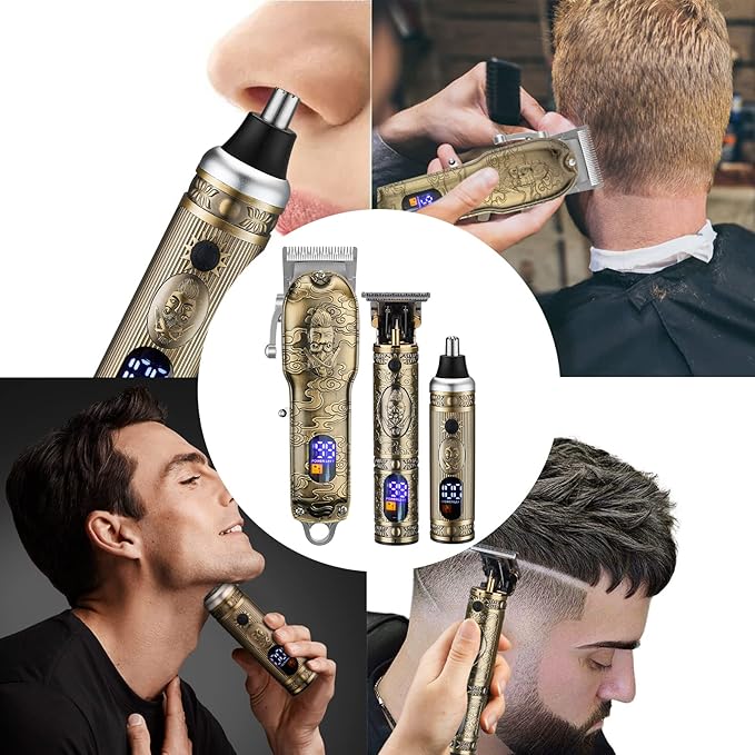 Lanumi Hair Clippers for Men Cordless Hair Trimmer Beard Trimmer/Nose Trimmer Professional T-Blade Trimmer USB Rechargeable Hair Cutting Grooming Kit Barber Clippers Set LED Display