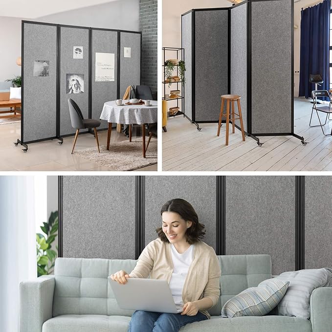 Room Partition,Office Divider,Portable Commercial Screen Dividers,Privacy Partition Separator,Classroom School Dividers,6'4"L* 6'7"H,3 Panel,Light Grey
