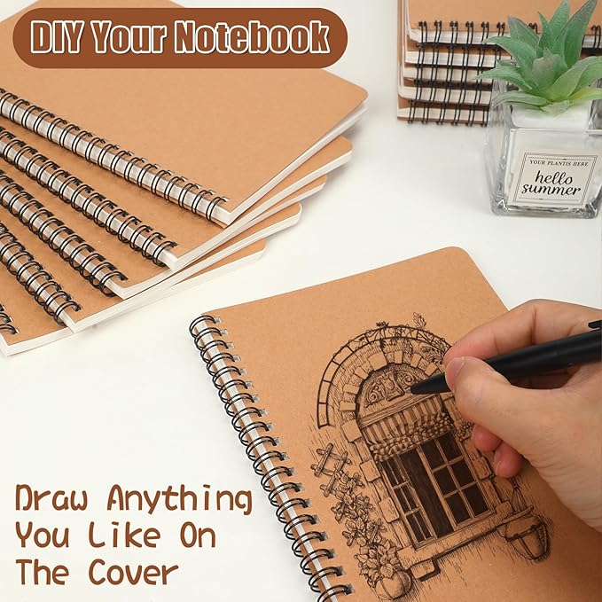 miikoul 60 Packs A5 Spiral Lined Notebooks, Kraft Paper Cover, 8.3"×5.5", 60 Sheets/120 Pages, Ruled Notebooks Bulk, Hardcover Journal Notepad Travel Notebooks for Office and Back to School Supplies