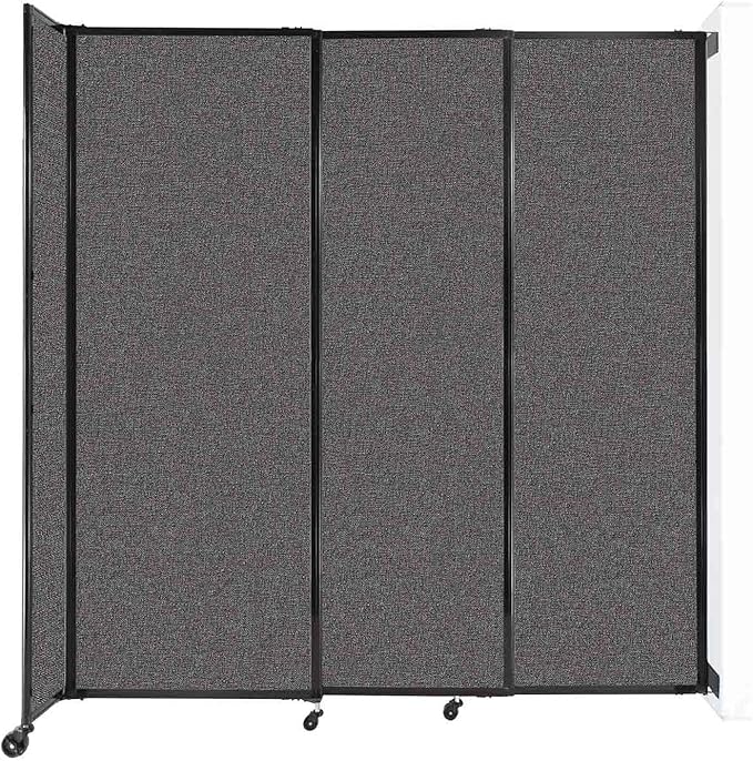 Wall-Mounted Sliding StraightWall Room Divider | Adjustable Widths | Locking Wheels | Room Separator | Up to 7'2" Wide x 7'6" Tall Charcoal Gray Fabric Panels