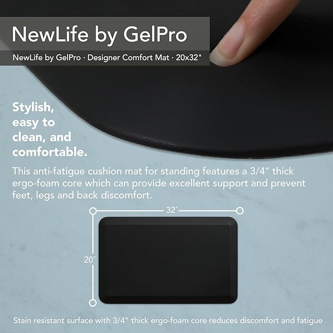 GelPro NewLife Designer Comfort Ergo-Foam Anti-Fatigue Kitchen Floor Mat, 20"x32", Leather Grain Jet