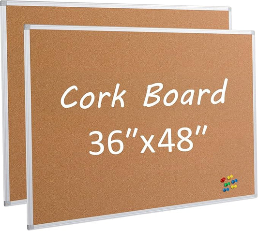 Board2by 2 Pack Cork Board Bulletin Board 36 x 48, Silver Aluminium Framed 4x3 Corkboard, Office Board for Wall Cork, Large Wall Mounted Notice Pin Board