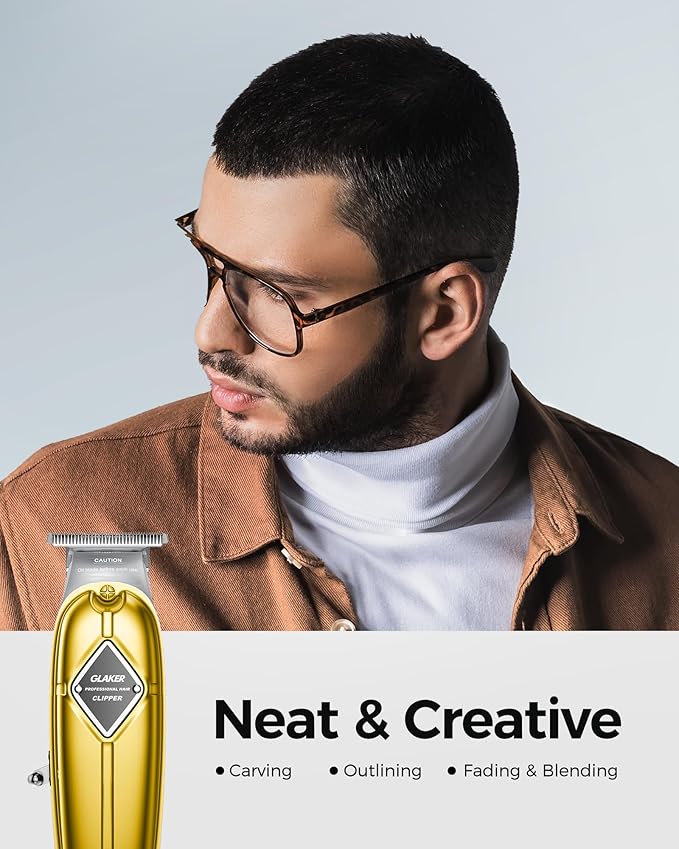 GLAKER Hair Clippers for Men Professional - Cordless Clippers and Trimmers Set, Complete Barber Kit for Hair Trimming & Beard Grooming, Mens Haircutting Kits for Blending & Fade Cuts (Gold)