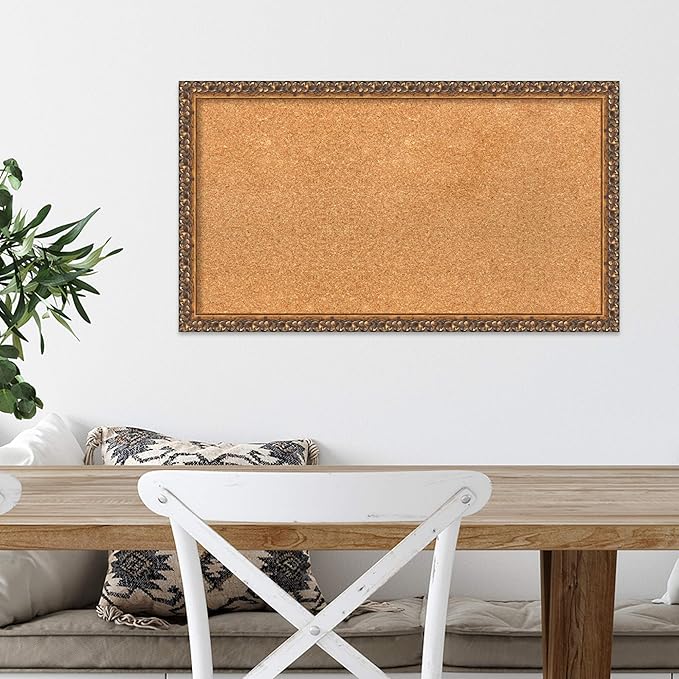 Amanti Art Natural Cork Board for Wall, 16x28 Vision Board with Bronze Frame, Medium Corkboard Office Decor for Home Organization, Traditional Corkboard Pinboard to Display Items for Home