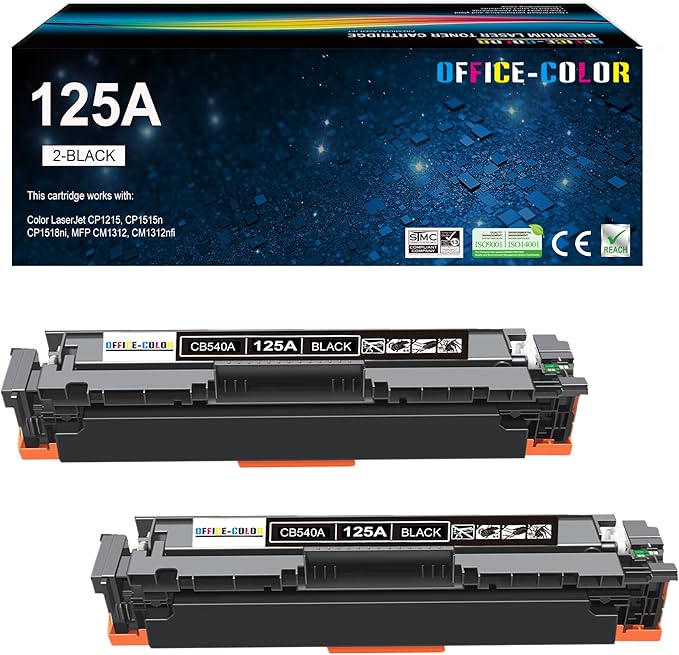 125A Black Toner Cartridges Replacement for HP 125A CB540A for Color Laserjet CM1312 MFP Series,Color Laserjet CP1215, CP1515, CP1518 Series Printer Ink (2 Pack )