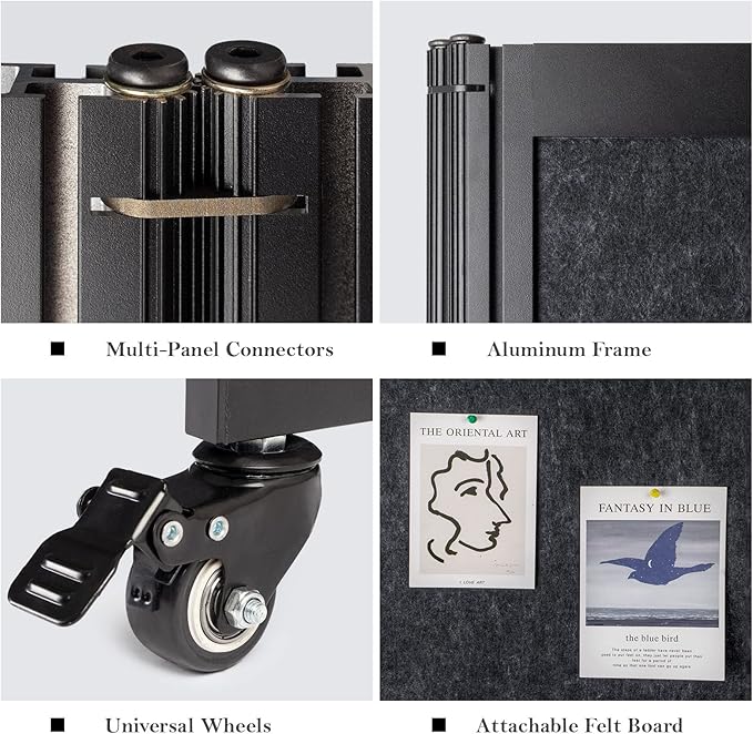 Room Partition,Office Divider,Portable Commercial Screen Dividers,Privacy Partition Separator,Classroom School Dividers, 12'7"L* 6'7"H,6 Panel,Black