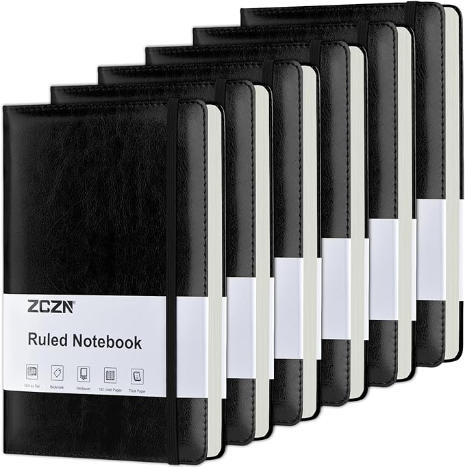 ZCZN Lined Journal Notebooks for Work, 5.5x8.3 in, 192 Pages, Hardcover Leather A5 Journals for Writing, Diary & Travel, College Ruled Journaling Notebooks for School, Office, Home (Black*6)