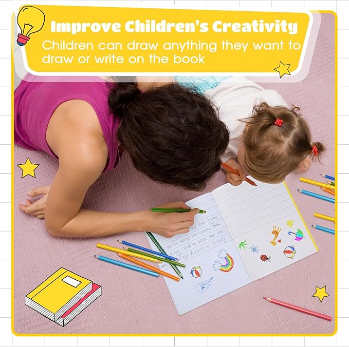 Henoyso 12 Pcs 120 Pages Primary Composition Notebooks K-2 9 3/4 x 7 1/2 Inch Journals Primary Journals Blank Books for Kids to Write Stories Kindergarten (Light Color)