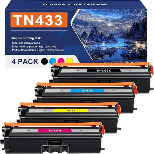 TN433 Toner Cartridge Set TN-433 MFC-L8900CDW Compatible Replacement for Brother TN433 TN 433 TN431 for Brother MFC L8900CDW HL-L8360CDW HL-L8360CDWT HL-L8260CDW MFC-L8610CDW Printer (BCYM, 4 Pack)
