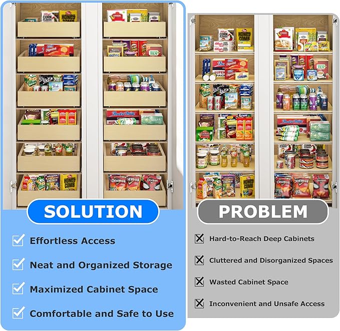 WelFurGeer Soft Close Pull Out Cabinet Organizer, 11" W x 22" D Cabinet Roll Out Drawers, Space-Saving Cabinets Organizer with Easy Installation, Bottom Mount Pull Out Drawers for Kitchen Cabinets