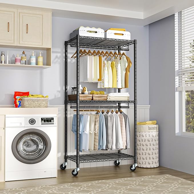 Heavy-Duty Portable Closet, 30"W x 14"D x 76"H, Black, Carbon Steel