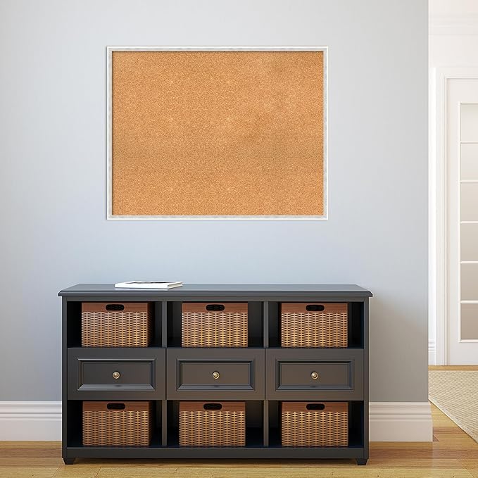 Amanti Art Natural Cork Board for Wall, 29x37 Vision Board with White Frame, Large Corkboard Office Decor for Home Organization, Modern Corkboard Pinboard to Display Items for Home Organization in