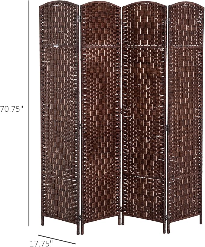 NicBex Room Divider 4 Panel Room Dividers with Woven Rattan Design Partition Room Dividers and Folding Privacy Screens 6 FT Wall Divider for Office, Room Separation,70.75"W x 0.75"D x 70.75"H, Brown