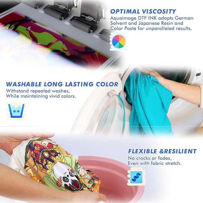 Premium DTF Ink 6000 ml, DTF Transfer Ink for PET Film, Refill Ink for printheads ET-8550, XP-15000, XP600, I3200, L1800, Direct to Film Heat Transfer Printing, 1000ml x 6 (2W+BKCMY)