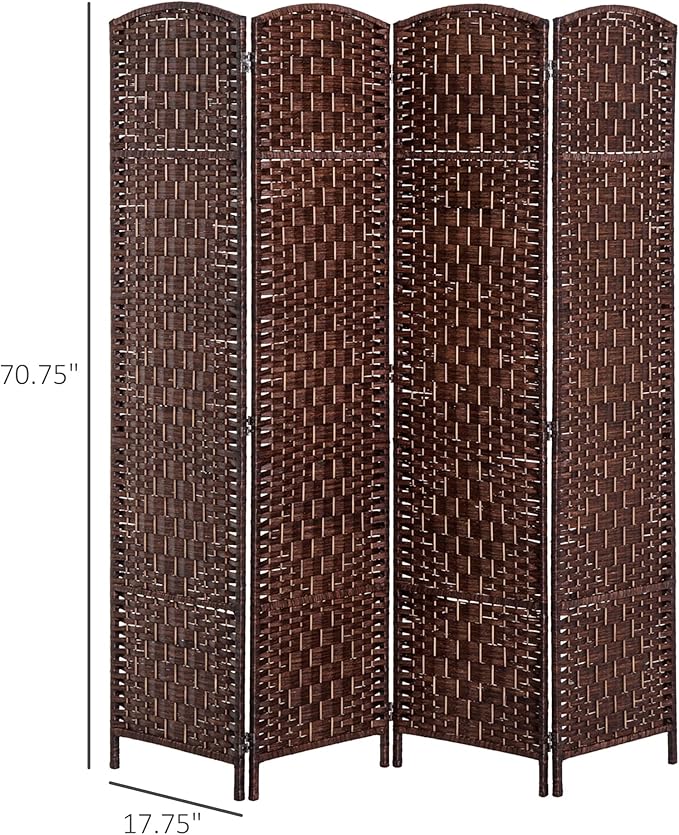 HOMCOM Room Divider 4 Panels Folding Privacy Screen 6FT Tall Portable Wicker Weave Partition Wall Divider for Bedroom Home Office, Brown