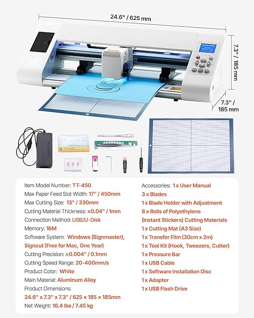 VEVOR Cutting Machine, Automatic Edge Detection Vinyl Cutter Machine with Design Software and Materials, Compatible with Multiple File Formats, for Creating Customized DIY Crafts, Cards, Stickers