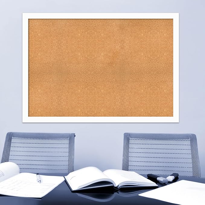 Amanti Art Natural Cork Board for Wall, 37x53 Vision Board with White Frame, Oversize Corkboard Office Decor for Home Organization, Casual Corkboard Pinboard to Display Items for Home Organization in