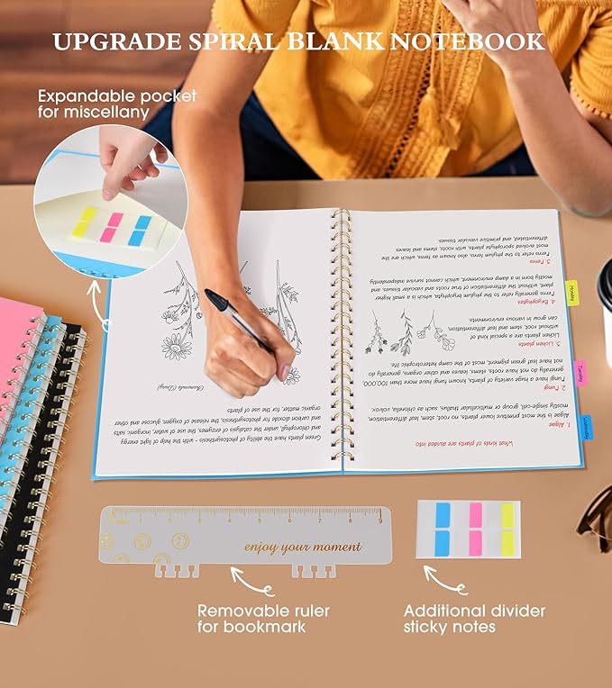 Blank Spiral Notebook Journal 8.5” x 11”, A4 Large Sketch Book for Women Men, 100 GSM Blank Paper Drawing Notebook, Plastic Hardcover Spiral Bound Sketchbook for Sketching Work School Writing, Blue