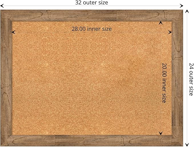 Amanti Art Natural Cork Board for Wall, 24x32 Vision Board with Brown Wood Frame, Medium Corkboard Office Decor for Home Organization, Rustic Farmhouse Corkboard Pinboard to display items for home