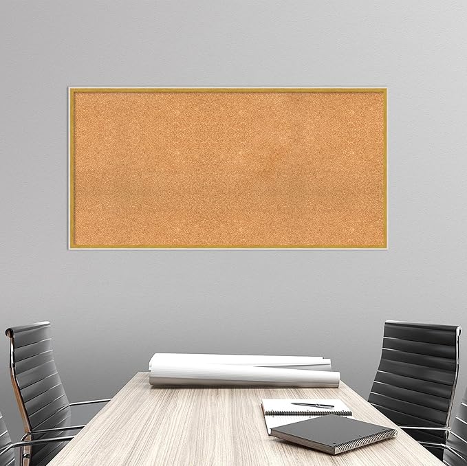 Amanti Art Natural Cork Board for Wall, 25x49 Vision Board with White Frame, Oversize Corkboard Office Decor for Home Organization, Modern Corkboard Pinboard to Display Items for Home Organization in