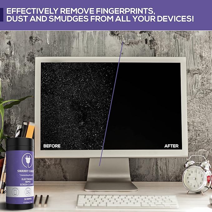 Screen Cleaner Wipes: Electronic Wipes for Screens - Computer Screen Wipes for Lens, Phone, Tv Screen and Monitor Cleaning - Tech Wipes & Microfiber Cloth (Canister, 100 Count)