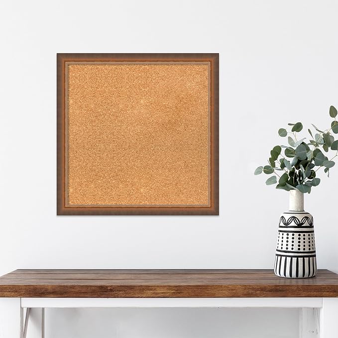 Amanti Art Natural Cork Board for Wall, 20x20 Vision Board with Bronze Frame, Small Corkboard Office Decor for Home Organization, Modern Corkboard Pinboard to Display Items for Home Organization in