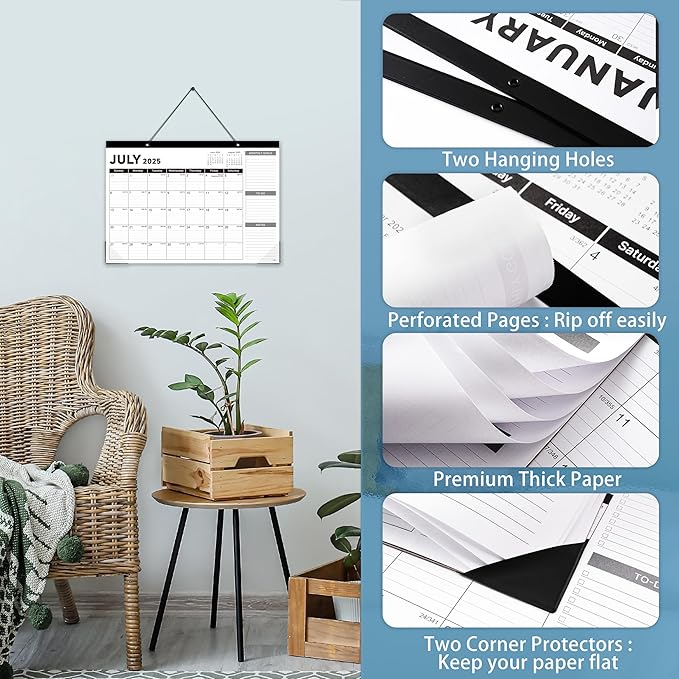 2025-2026 Desk Calendar - Desk Calendar 2025-2026, Jul. 2025 - Dec. 2026, 17"x12" Desktop Calendar with Notes, Corner Protector, Ruled Blocks