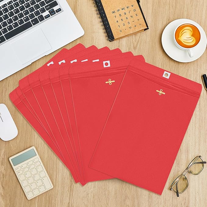 Geyee 100 Pcs Clasp Manilla Envelopes 6 x 9 Inch Gummed Colored Envelopes for Storing or Mailing for Home Office Business Supplies(Red)