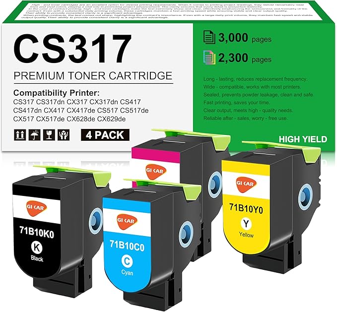 CS317 Toner Cartridge Replacement for lexmark CX417de Toner for Lexmark CS317dn CS317 CS417 CX317dn CS417dn CX417de CX317 CS517de CX517de Printer ,KCMY,3000 Pages