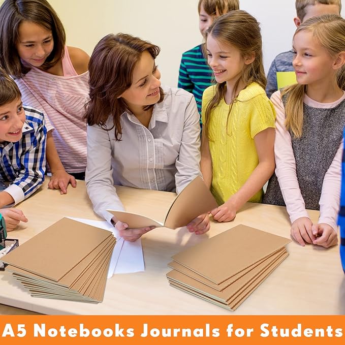 100 Pcs Kraft Notebook Journals 5.5 Inch x 8.3 Inch A5 Softcover Notebooks Bulk for Writing Sketch Office Notepad with 60 Pages 30 Sheets (Multicolor,Lined)(Brown,Lined)