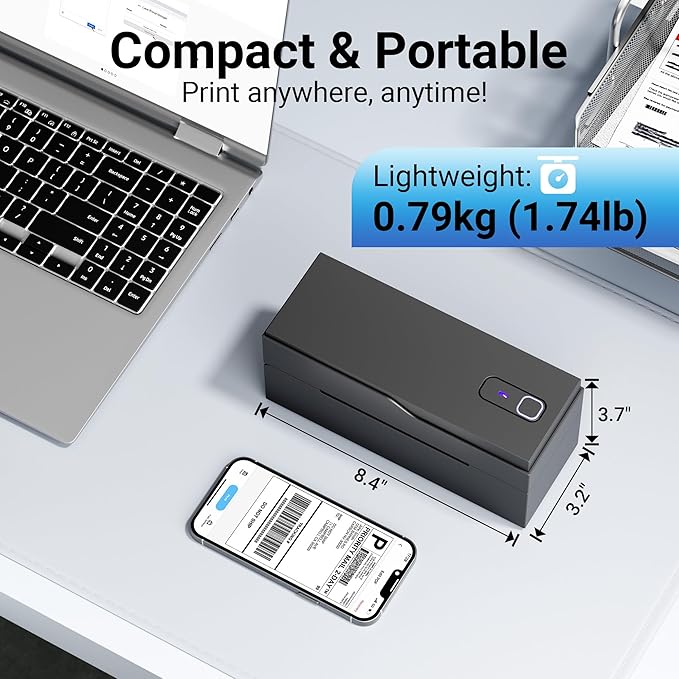 Bluetooth Thermal Shipping Label Printer – Wireless 4x6 Shipping Label Printer for Small Business & Shipping Packages, Support Android, iPhone and Windows, Widely Used for Amazon, Ebay, Shopify, Etsy