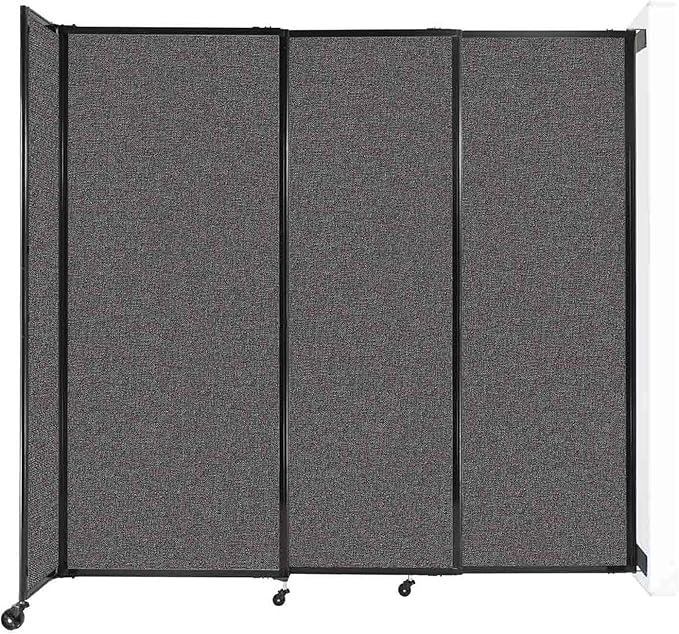 Wall-Mounted Sliding StraightWall Room Divider | Adjustable Widths | Locking Wheels | Room Separator | Up to 7'2" Wide x 6'10" Tall Charcoal Gray Fabric Panels