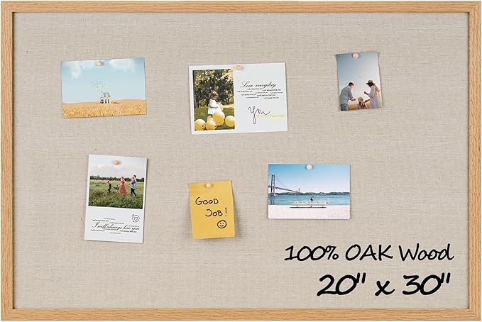 Fun Memories Cork Board Bulletin Board for Office, 20" x 30" Oak Wooden Framed Corkboard, Wall Mounted Notice Pin Board for School Home & Office, Natural Wood