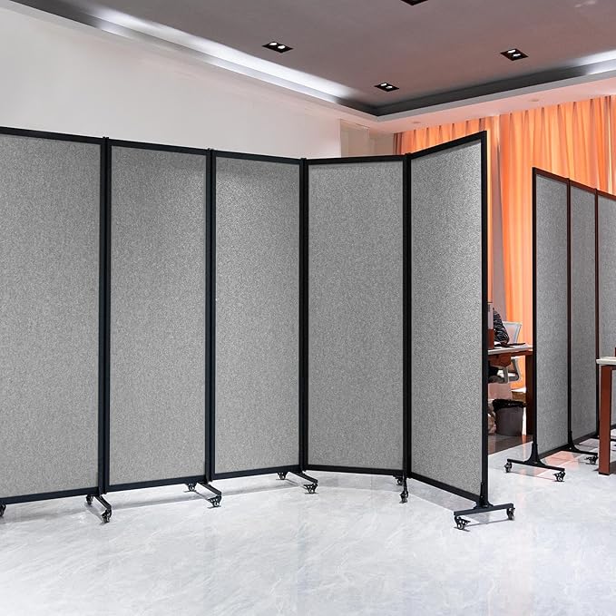 Upgrade Version Room Partition and Divider, Freestanding Rolling Dividers with Wheels,Office Privacy Screen Divider Wall,Classroom Felt Dividers,6'L* 6'7"H,3 Panel,Light Grey