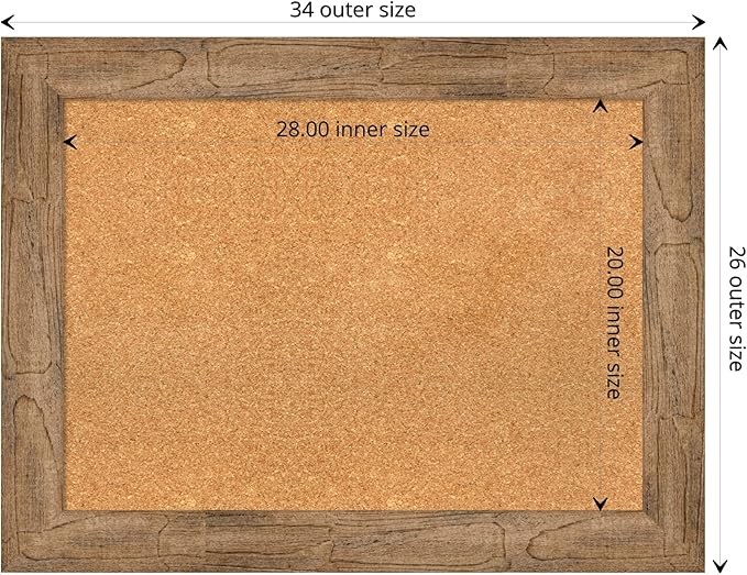 Amanti Art Natural Cork Board for Wall, 26x34 Vision Board with Brown Wood Frame, Medium Corkboard Office Decor for Home Organization, Rustic Farmhouse Corkboard Pinboard to display items for home