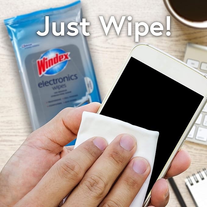 Windex Electronic Cleaning Wipes, Pre-Moistened Screen Wipes for TVs, Phones, and Other Electronics, Resealable for a Freshness Lock, 25 Count (Pack of 3)