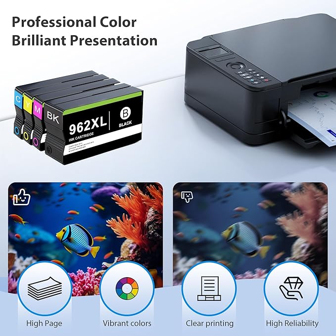 Compatible 962 Ink Cartridge Combo Pack Replacement for HP 962 962 XL Ink Cartridge Black and Color for OfficeJet Pro 9010 9012 9015 9016 9018 9019 9020 9022 9025 Printer, 4-Pack 962XL